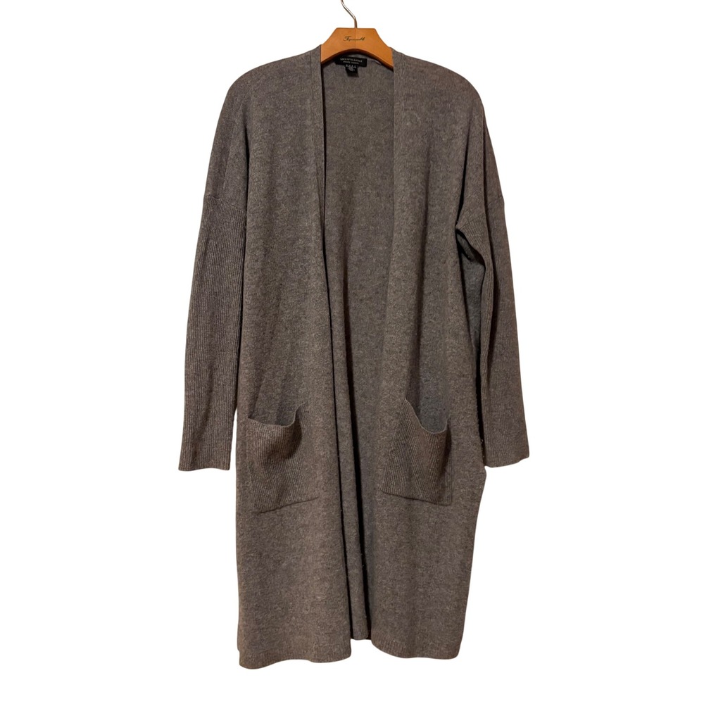 Saks Fifth Avenue Women Gray Cashmere Long Open Front Cardigan‎ Sweater M L